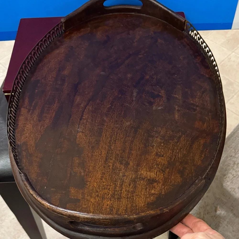 MCM Art Deco Style Large 23.5”x 16” Oval Decorative Rail Edge Wooden Tray
